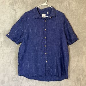 Murano Baird McNutt Linen Shirt Men XL Short Sleeve Button Loop Collar Navy Blue